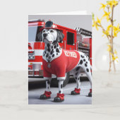 Brandweerman Dalmation draagt een gepensioneerd Sh Kaart (Gele Bloem)