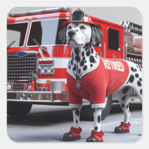 Brandweerman Dalmation draagt een gepensioneerd Sh Vierkante Sticker