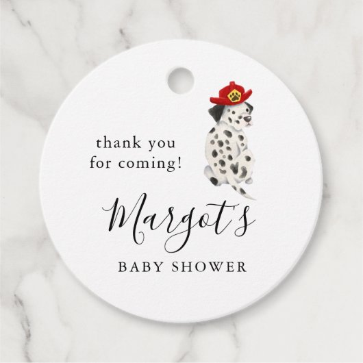 Brandweerman Dalmatische Hond Baby shower Bedankjes Labels (Voorkant)