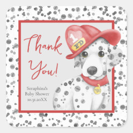 Brandweerman Dalmatische Vlekken Baby shower Dank  Vierkante Sticker