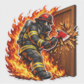 Brandweerman deur intrappen ontwerp sticker (Voorkant)
