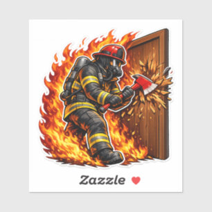 Brandweerman deur intrappen ontwerp sticker