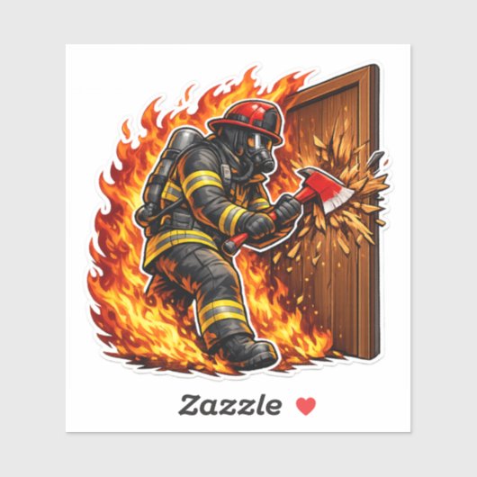 Brandweerman deur intrappen ontwerp sticker (Vel)