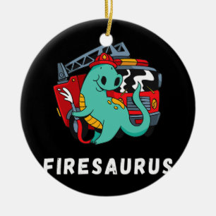 brandweerman Dinosaur Cute Fireman Truck Dino Keramisch Ornament