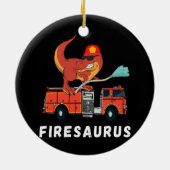 brandweerman Dinosaur Funny Fireman Truck T Rex Keramisch Ornament (Achterkant)