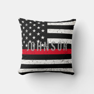 Brandweerman Dunne Rode Lijn met naam Kussen