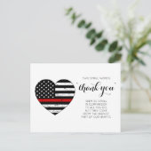 Brandweerman Dunne Rode Lijn Vlag Hart Dank u Briefkaart (Staand voorkant)