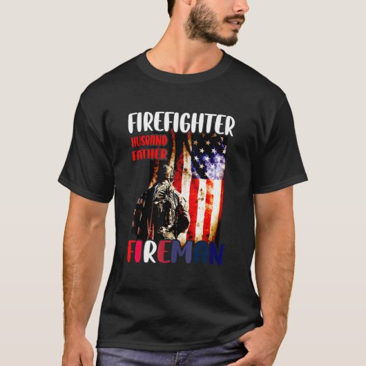 Brandweerman Echtgenoot Vader Brandweerman Amerika T-shirt (Voorkant)
