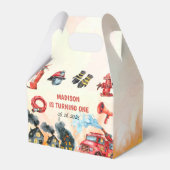 Brandweerman eerste verjaardag brandweerauto bedankdoosjes (Voorkant Zijde)