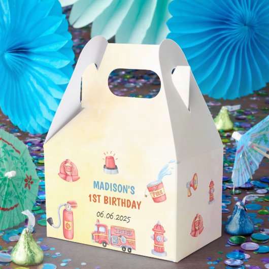 Brandweerman eerste verjaardag brandweerauto bedankdoosjes (Feest)