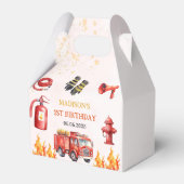 Brandweerman eerste verjaardag brandweerauto bedankdoosjes (Achterkant)