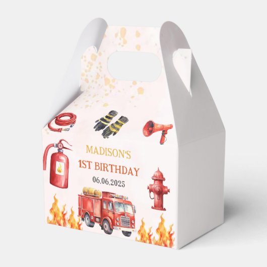 Brandweerman eerste verjaardag brandweerauto bedankdoosjes (Achterkant)