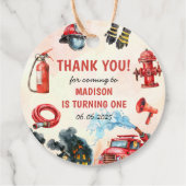 Brandweerman eerste verjaardagsfeest bedankjes labels (Achterkant)