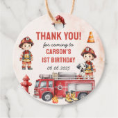 Brandweerman eerste verjaardagsfeest bedankjes labels (Voorkant)