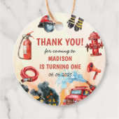 Brandweerman eerste verjaardagsfeest bedankjes labels (Voorkant)