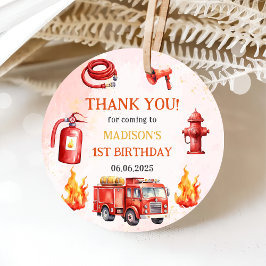 Brandweerman eerste verjaardagsfeest bedankjes labels
