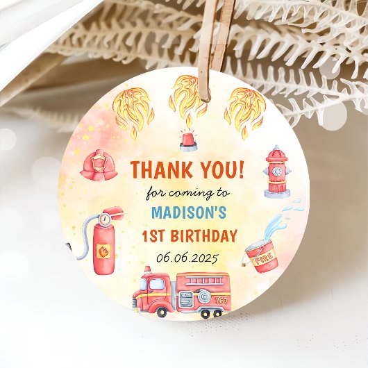 Brandweerman eerste verjaardagsfeest bedankjes labels