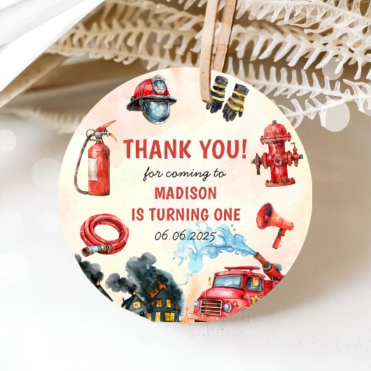 Brandweerman eerste verjaardagsfeest bedankjes labels