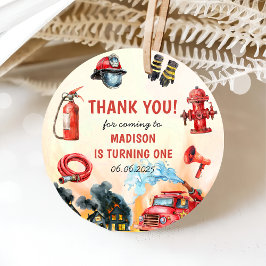 Brandweerman eerste verjaardagsfeest bedankjes labels