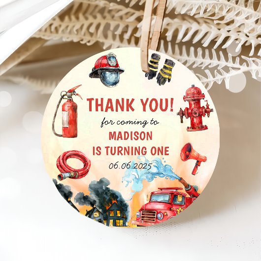 Brandweerman eerste verjaardagsfeest bedankjes labels