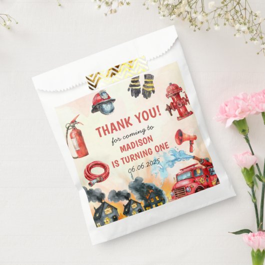 Brandweerman eerste verjaardagsfeest bedankzakje (Gezegeld)