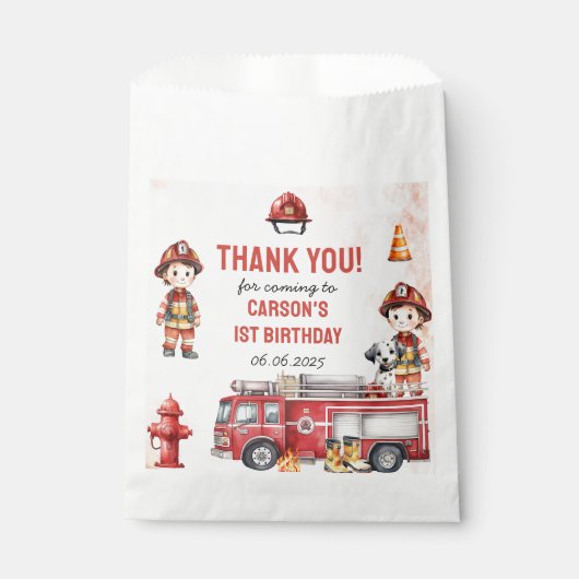 Brandweerman eerste verjaardagsfeest bedankzakje (Voorkant)