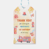 Brandweerman eerste verjaardagsfeest cadeaulabel (Voorkant)