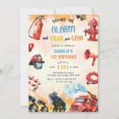 Brandweerman eerste verjaardagsfeest kaart (Voorkant)