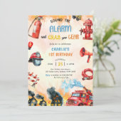 Brandweerman eerste verjaardagsfeest kaart (Staand voorkant)