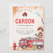 Brandweerman eerste verjaardagsfeest kaart (Voorkant)