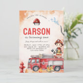 Brandweerman eerste verjaardagsfeest kaart (Staand voorkant)