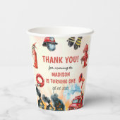 Brandweerman eerste verjaardagsfeest papieren bekers (Achterkant)