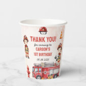 Brandweerman eerste verjaardagsfeest papieren bekers (Achterkant)