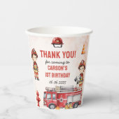 Brandweerman eerste verjaardagsfeest papieren bekers (Voorkant)