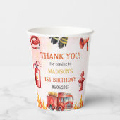 Brandweerman eerste verjaardagsfeest papieren bekers (Achterkant)