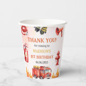 Brandweerman eerste verjaardagsfeest papieren bekers (Voorkant)