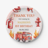 Brandweerman eerste verjaardagsfeest papieren bordje (Voorkant)