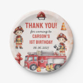 Brandweerman eerste verjaardagsfeest papieren bordje (Voorkant)