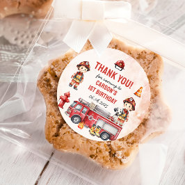 Brandweerman eerste verjaardagsfeest ronde sticker