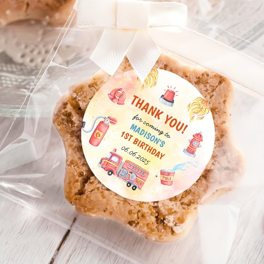 Brandweerman eerste verjaardagsfeest ronde sticker