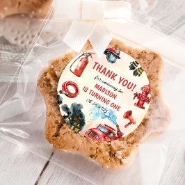 Brandweerman eerste verjaardagsfeest ronde sticker