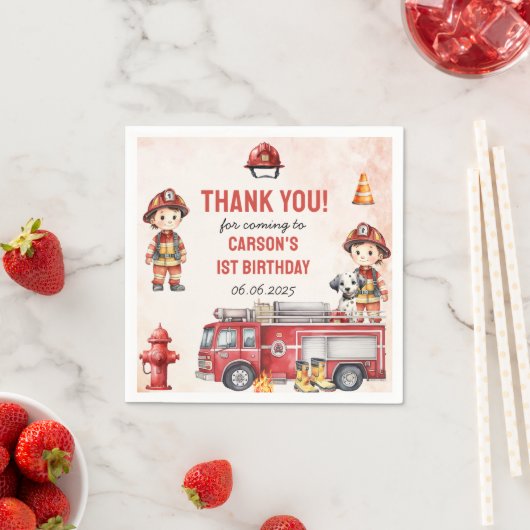 Brandweerman eerste verjaardagsfeest servet (Insitu)