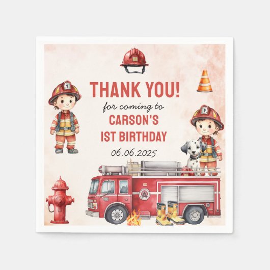 Brandweerman eerste verjaardagsfeest servet (Voorkant)