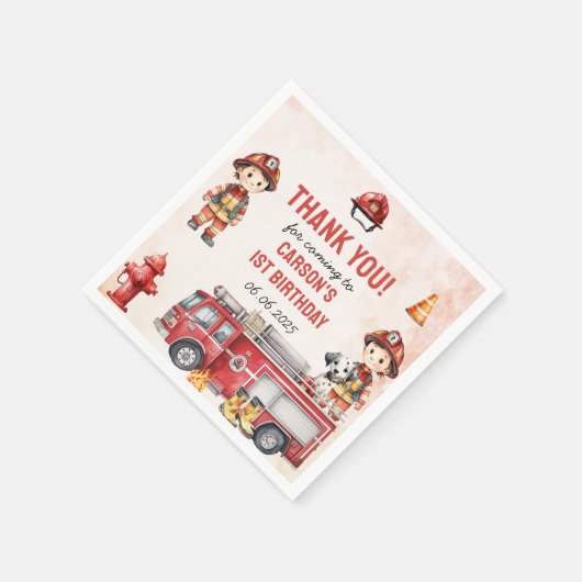 Brandweerman eerste verjaardagsfeest servet (Hoek)