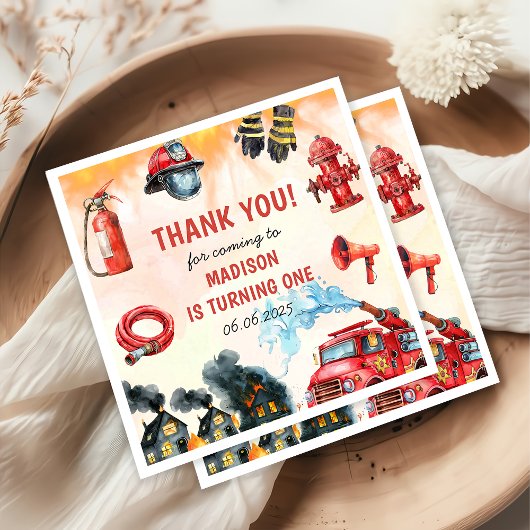 Brandweerman eerste verjaardagsfeest servet