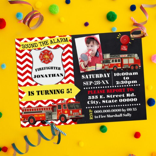 Brandweerman Elke leeftijd Verjaardag met Foto Kaart