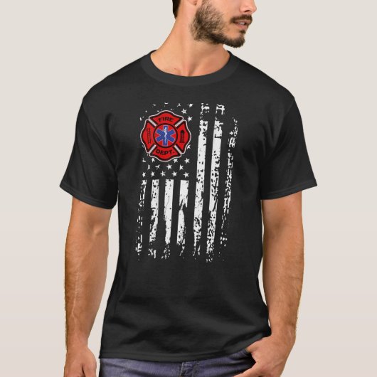 Brandweerman EMT Firefighter EMS USA Flag Back Pri T-shirt (Voorkant)