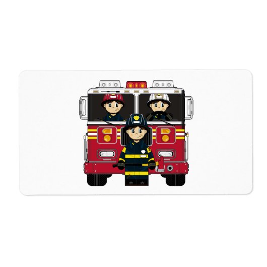 Brandweerman en Brandmotor Sticker Label (Voorkant)