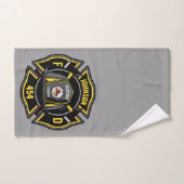 Brandweerman en brandweerteam van brandweerdienst bad handdoek (Handdoek)