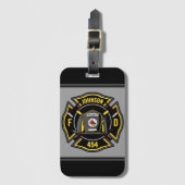 Brandweerman en brandweerteam van brandweerdienst bagagelabel (Voorkant (verticaal))